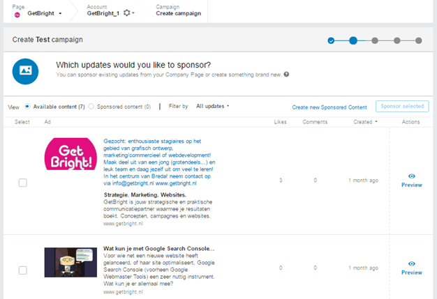 LinkedIn company updates
