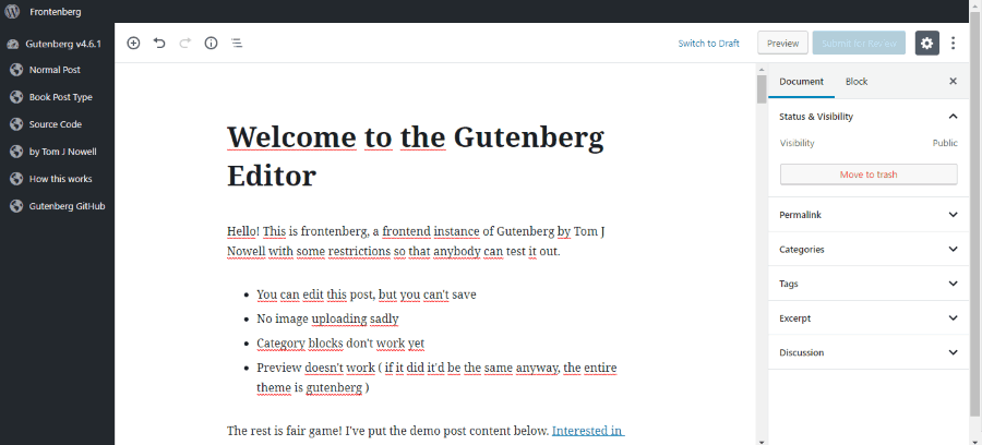 Frontenberg editor Gutenberg online