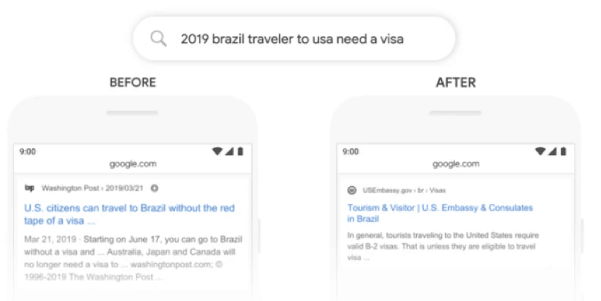 BERT update Google example